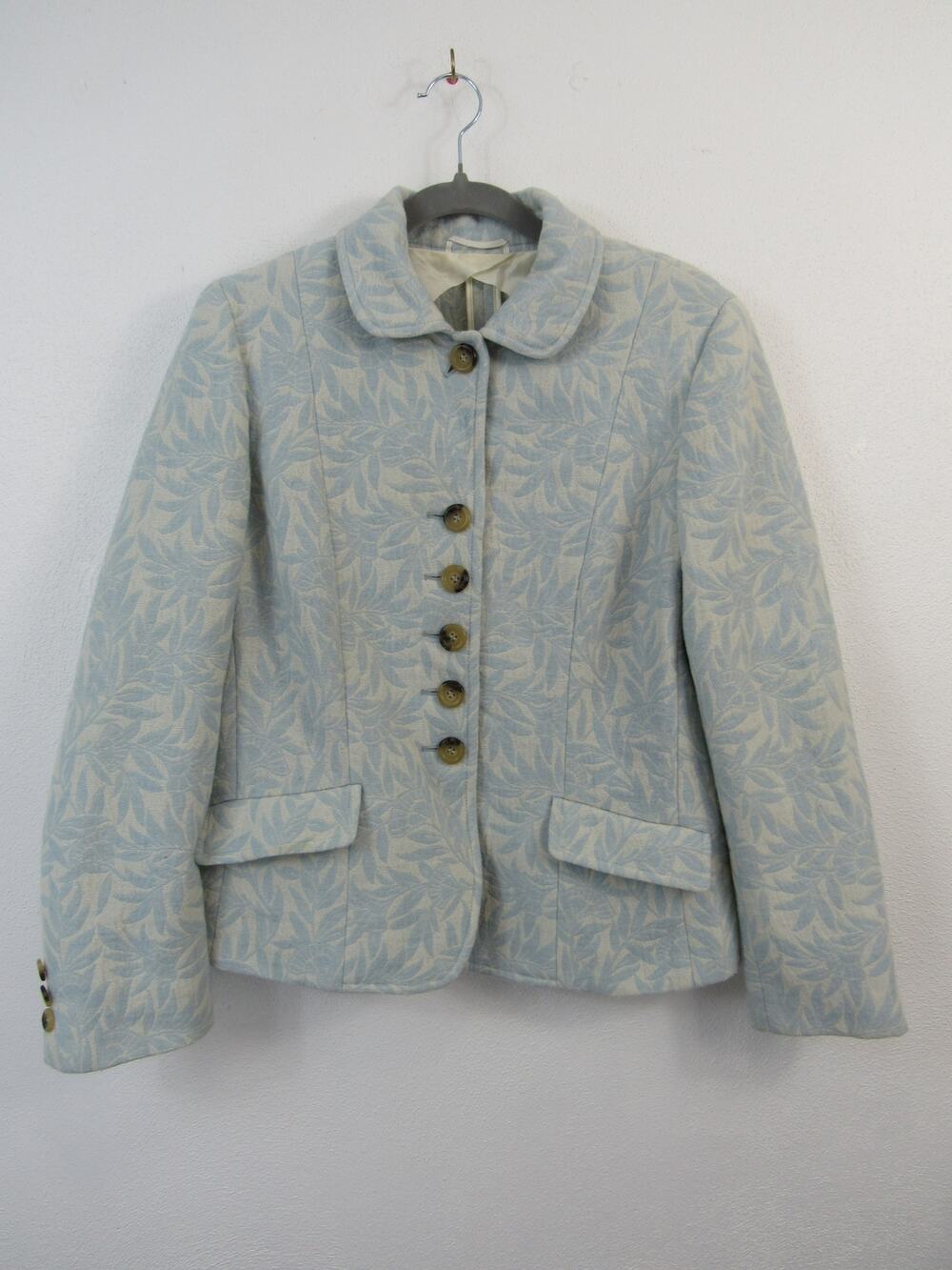 Weekend Max Mara Size 12 Light Blue Jacquard Floral Blazer Jacket Wool Silk